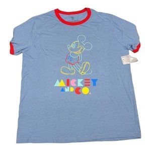 Disney Men’s S Mickey Mouse T-Shirt Ears Colorful World Logo Fun Ringer Retro‎